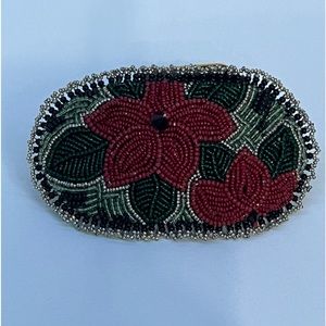 Handmade Alaska Native Beaded Barrette with beautiful dark red and greens